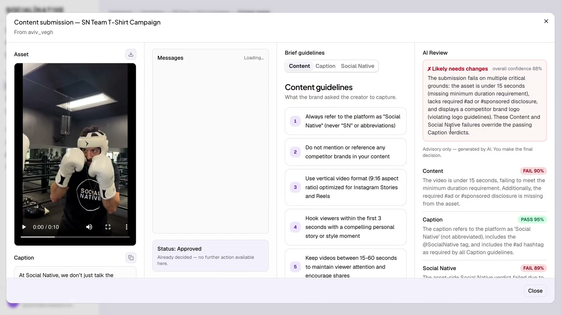 AI Content Review — automated guideline checklist scoring each submission