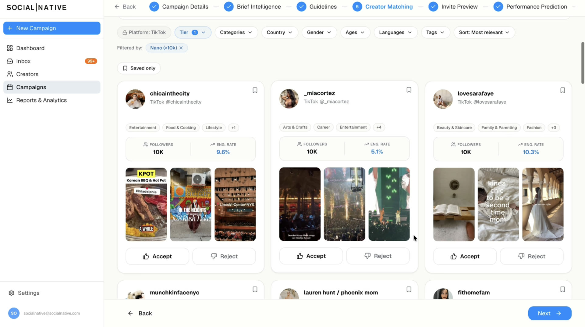 Creator Matching — AI-ranked sample creators matched to your brief